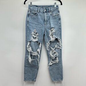 American Eagle Ripped Distressed Shark Bitten Ankle Mom Jeans Size 24 Short